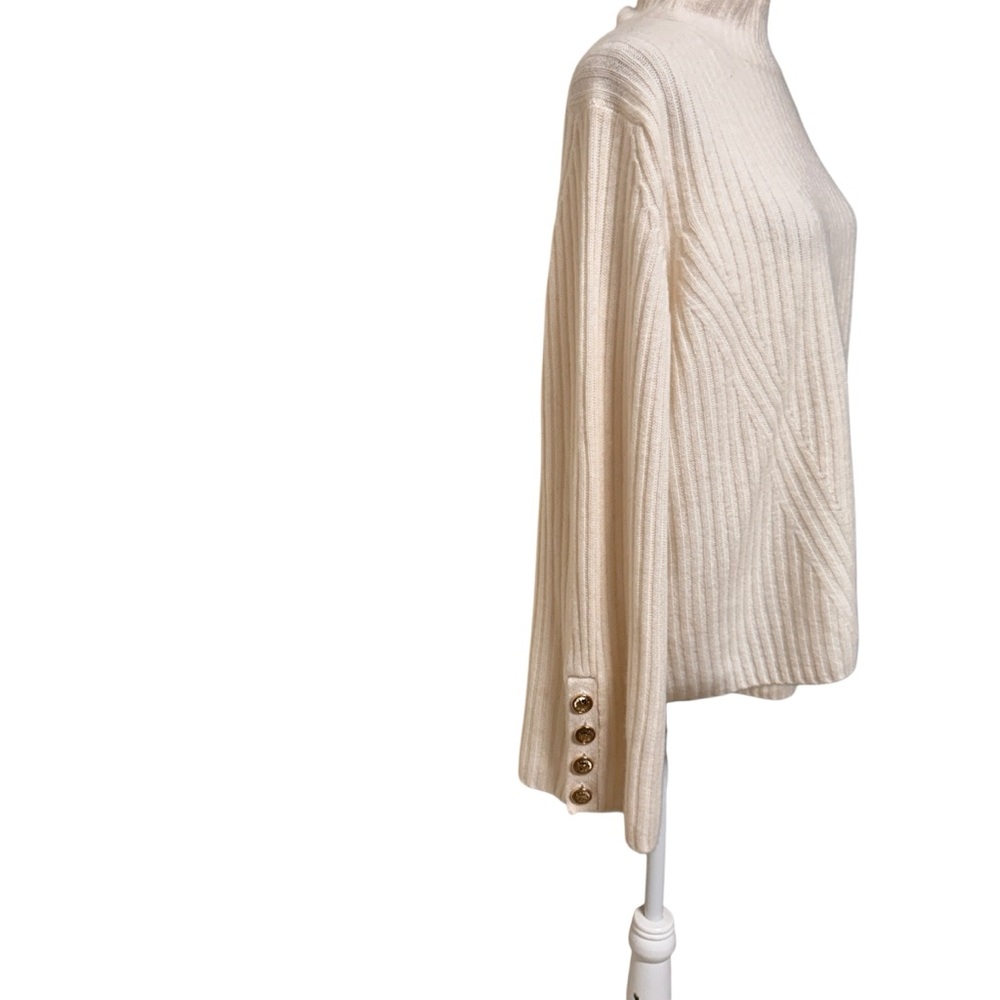 C by Bloomingdales Cashmere mockneck oatmeal flare button sleeves XL sweater - Picture 5 of 13
